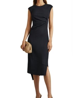 Reiss Black Cap-Sleeve Midi Dress